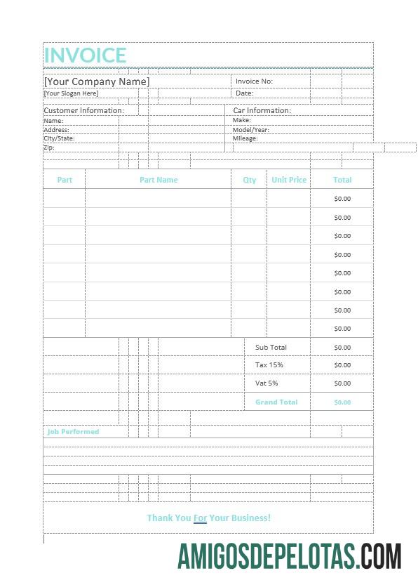 realista Modelo de fatura de conserto de automóveis